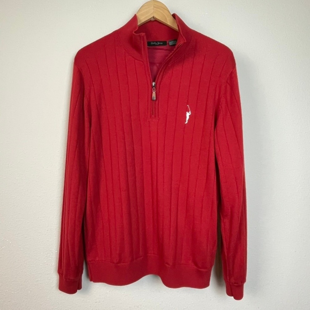 Bobby Jones‎ Red Preppy Sz M ExtraFine Merino Wool Golf Pullover Sweater Mens